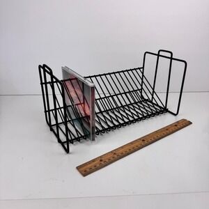 Vtg Black Metal CD Holder Tabletop Organizer Storage Slot Rack Holds 18/20 READ